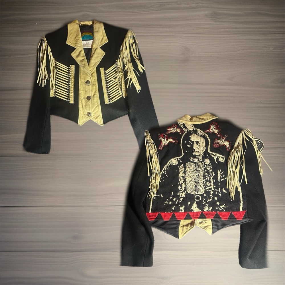 Pioneer Wear Black and Tan Western Fringe Jacket